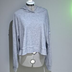 Alo Yoga Ribbed Cropped Hoodie Gray Size Large L Long Sleeve Pullover Athleisure